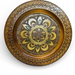 9” Maria Kowalska carved & painted Polish folk art wooden decorative plate